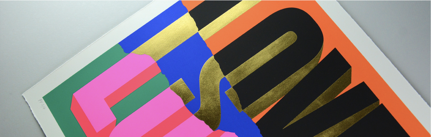 Bold coloured lettering in a screenprint detail